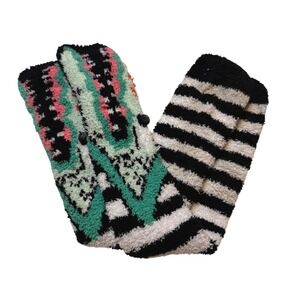 Beetlejuice Fuzzy Socks Black White Striped Mint Pink Geometric Plush Cozy Crew
